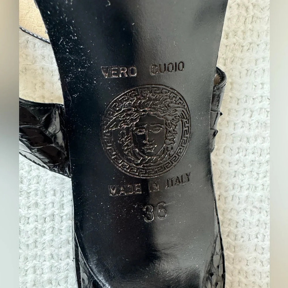 Vintage Gianni Versace Black Snakeskin Sandals 5.5 - Picture 3 of 7